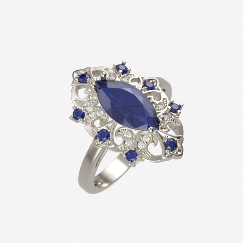 Women ring with gems 3dm stl vintage 3D print model_5