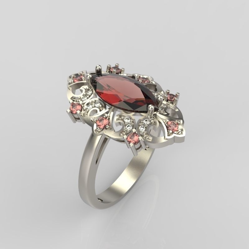 Women ring with gems 3dm stl vintage 3D print model_14