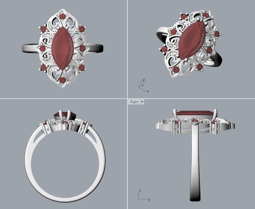 Women ring with gems 3dm stl vintage 3D print model_20