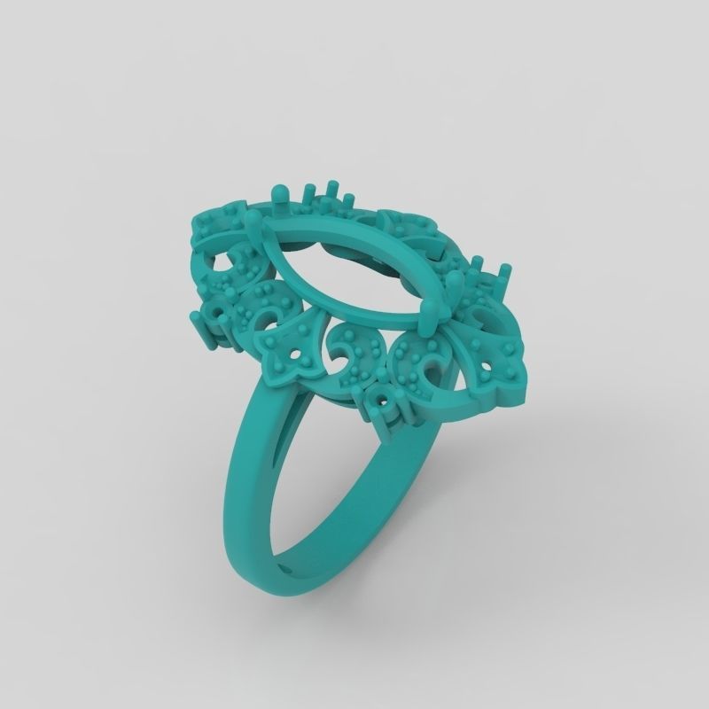Women ring with gems 3dm stl vintage 3D print model_15