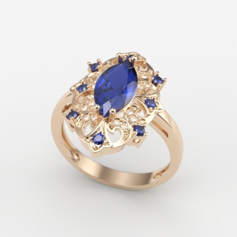 Women ring with gems 3dm stl vintage 3D print model_4