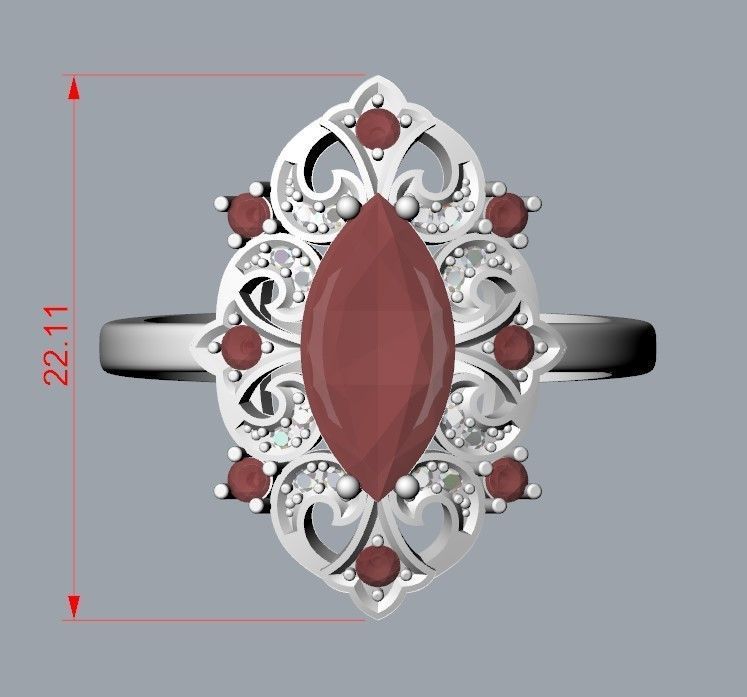 Women ring with gems 3dm stl vintage 3D print model_22