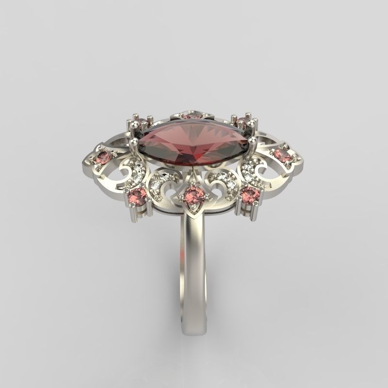 Women ring with gems 3dm stl vintage 3D print model_13