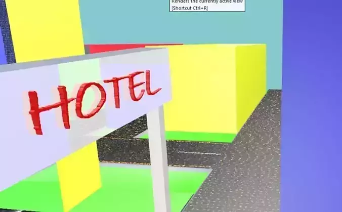 low poly city hotel sign