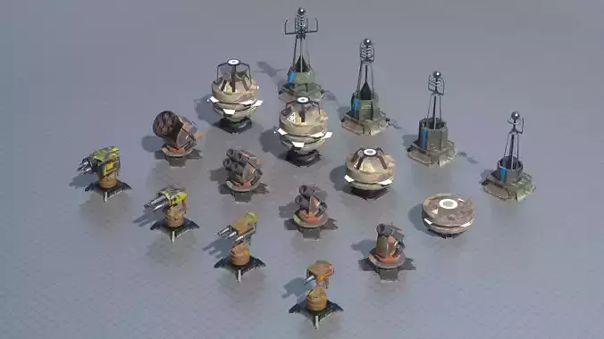 Turrets bundle  Low-poly 3D model