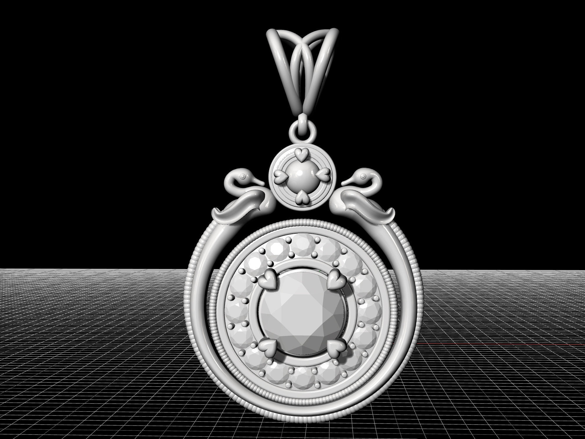 Swan pendant with gems 3D print model_3
