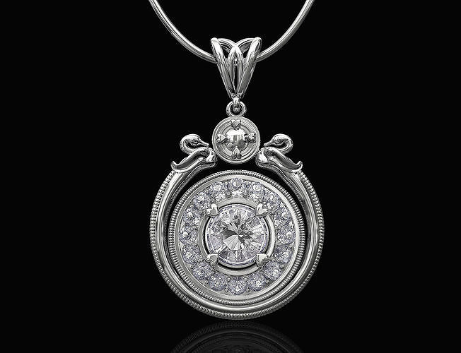 Swan pendant with gems 3D print model