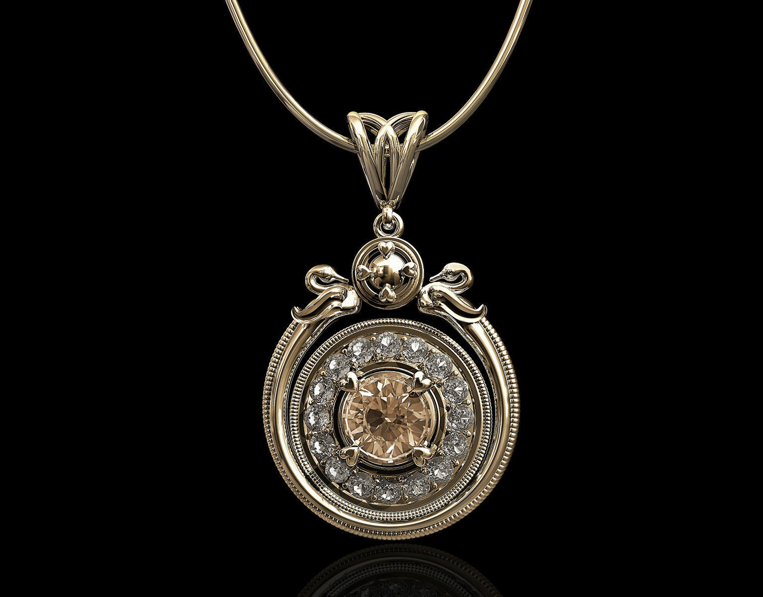 Swan pendant with gems 3D print model_2