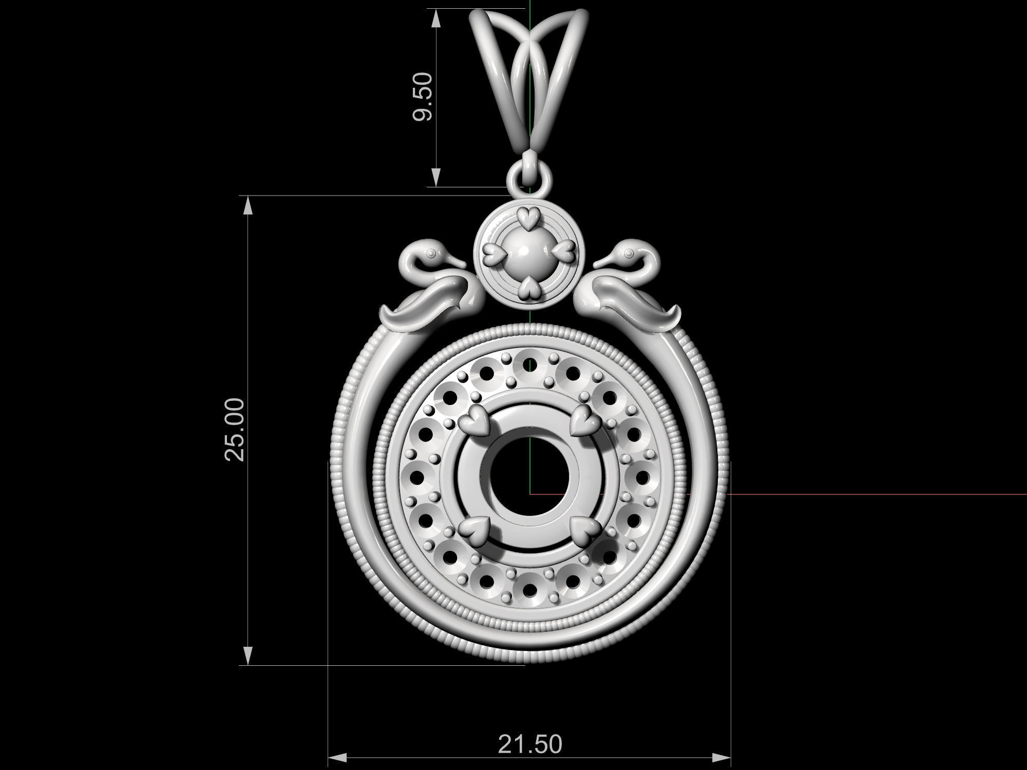 Swan pendant with gems 3D print model_9