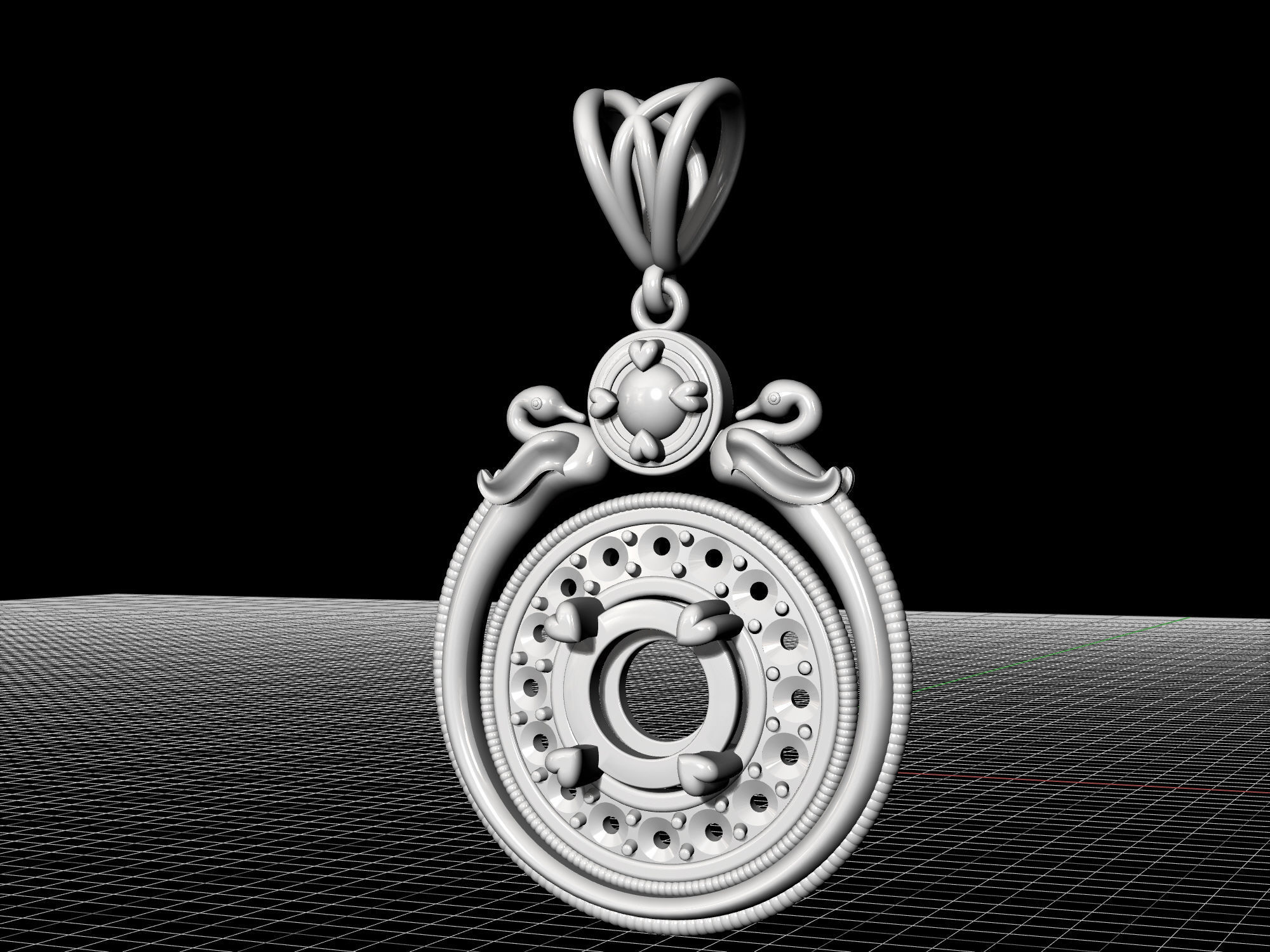 Swan pendant with gems 3D print model_4