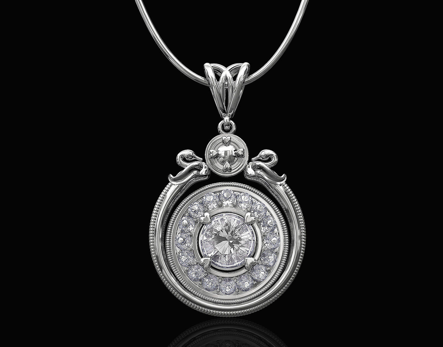 Swan pendant with gems 3D print model_1