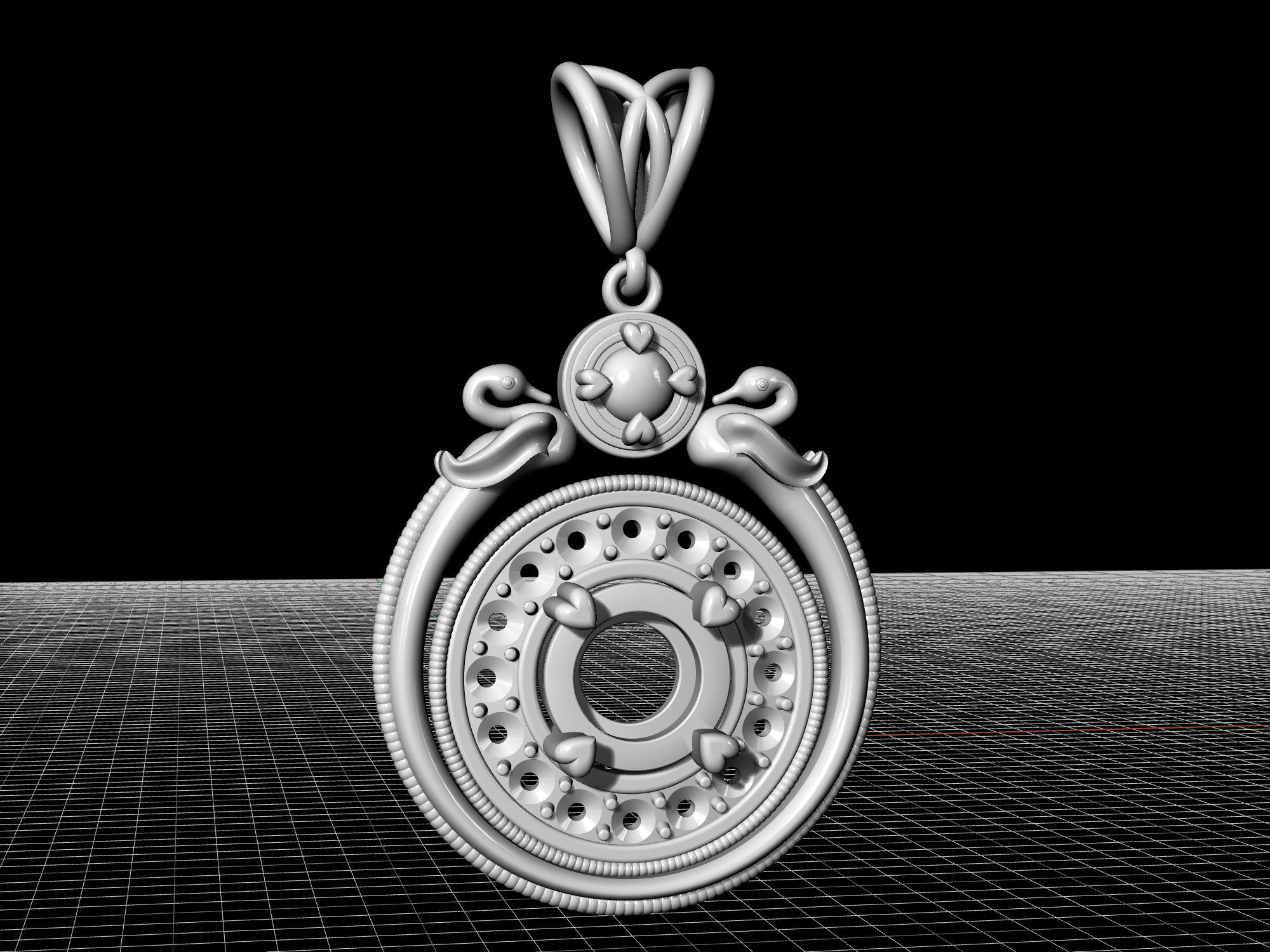 Swan pendant with gems 3D print model_5