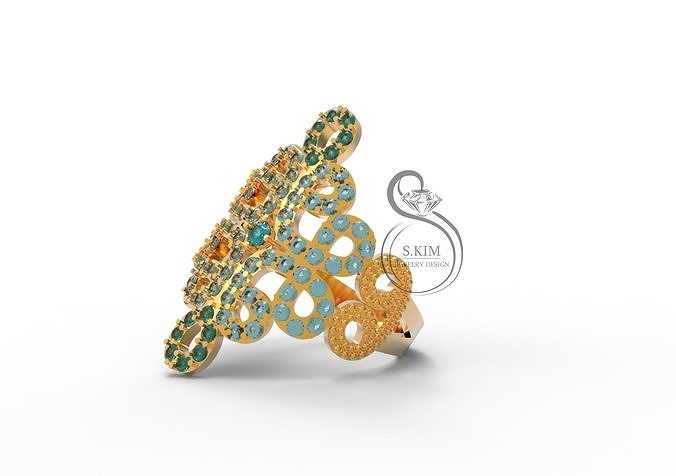 Ring pattern of gems brilliant tracery 3D print model