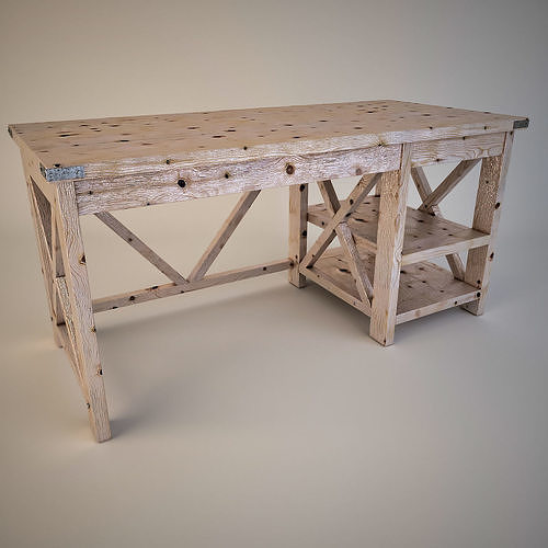 Rustic X Office Desk Low-poly 3D model