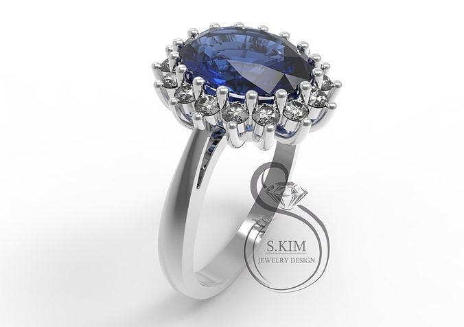 Princess Dianna wedding ring oval gem 9x7mm 3D print model