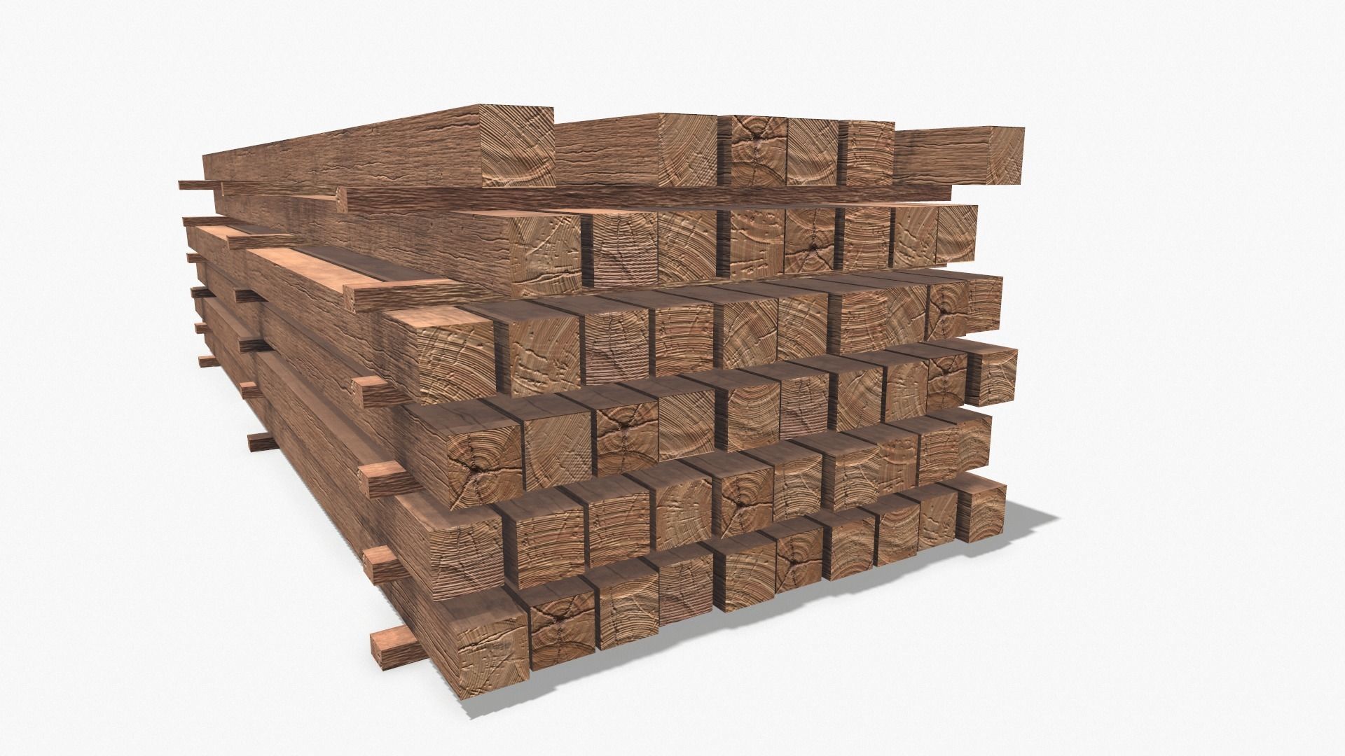 Wooden Beams Low-poly 3D model_16