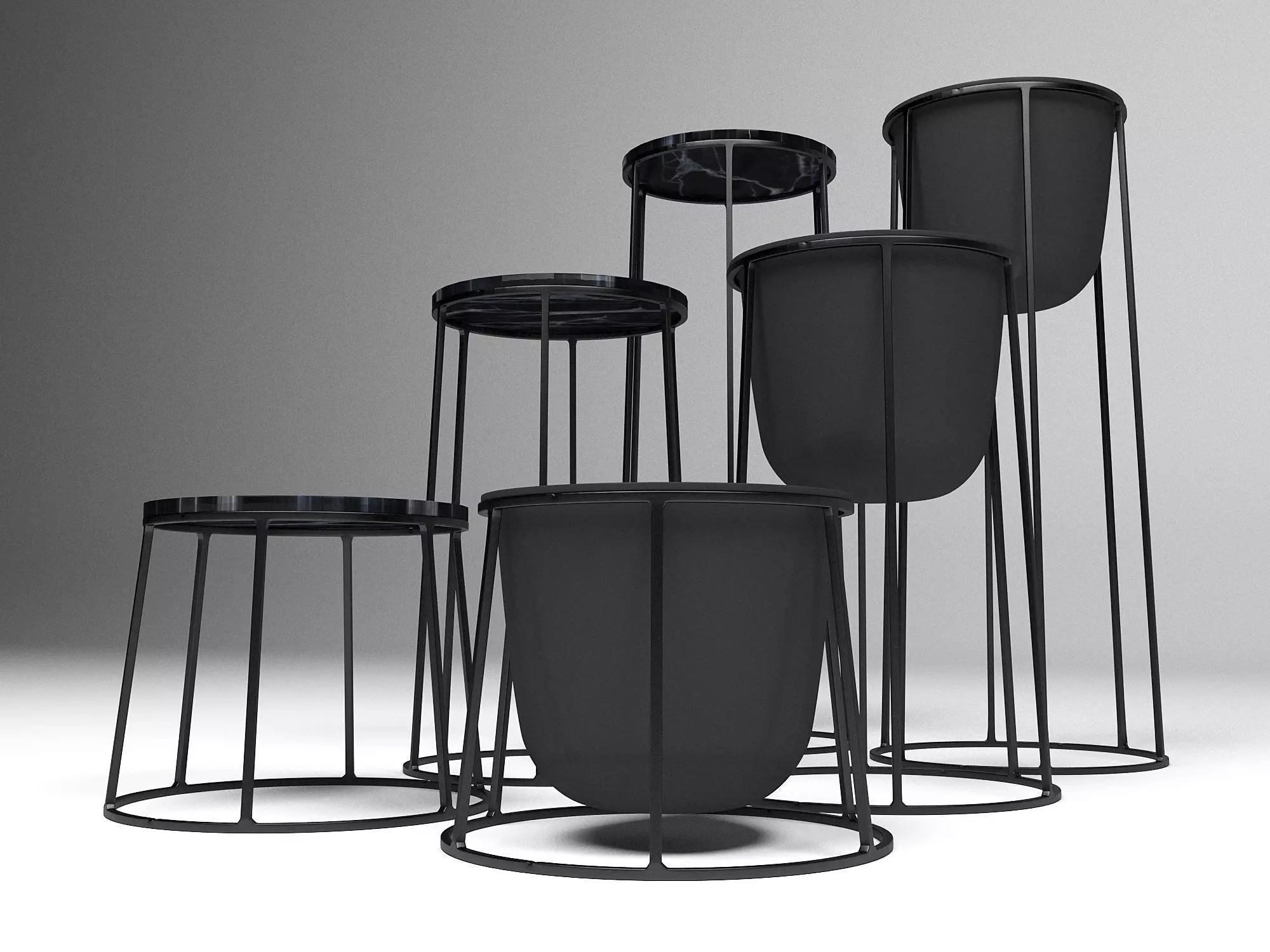 Wire Plant Pot and Wire Side Table 3D model_0