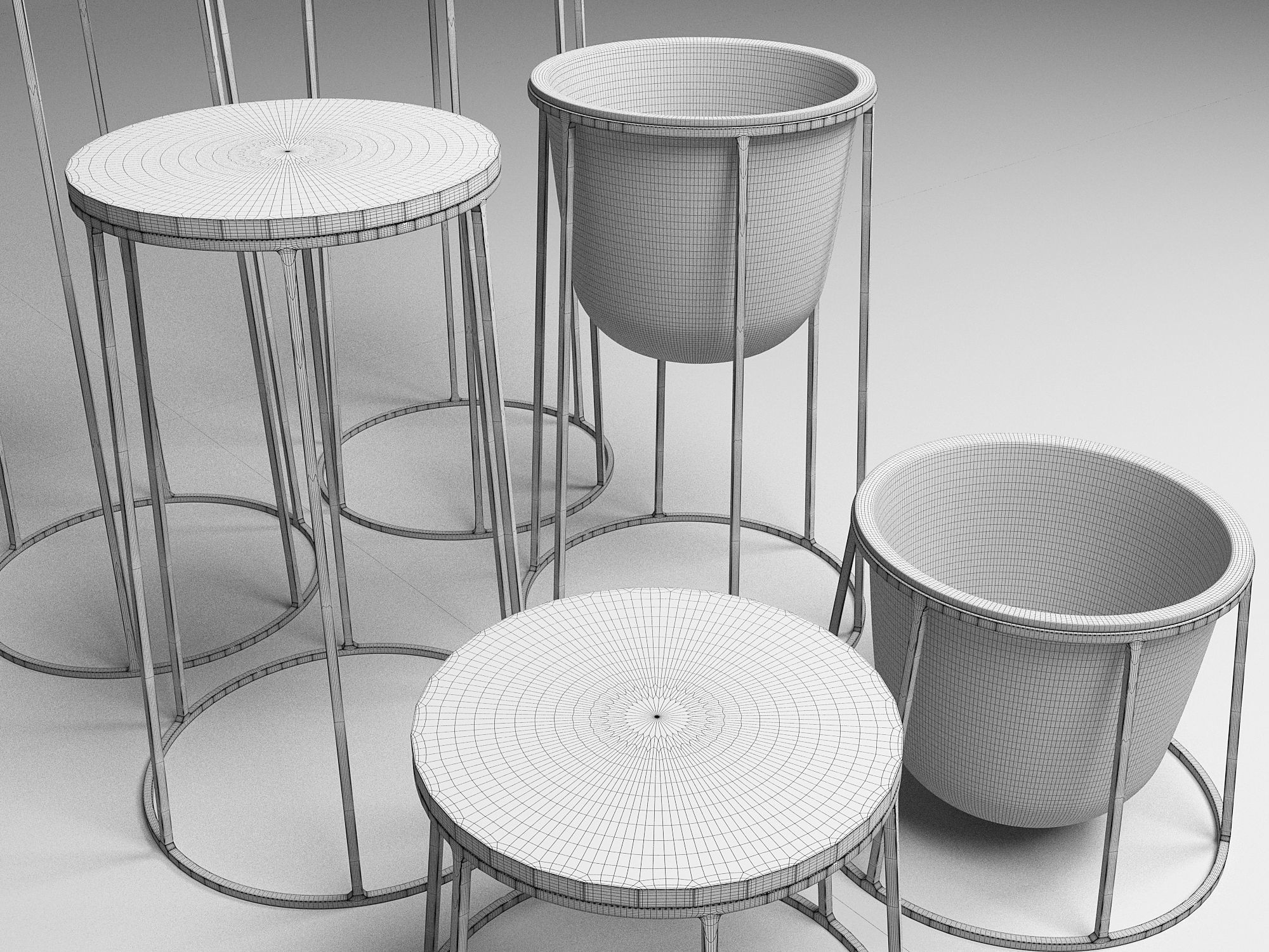 Wire Plant Pot and Wire Side Table 3D model_9