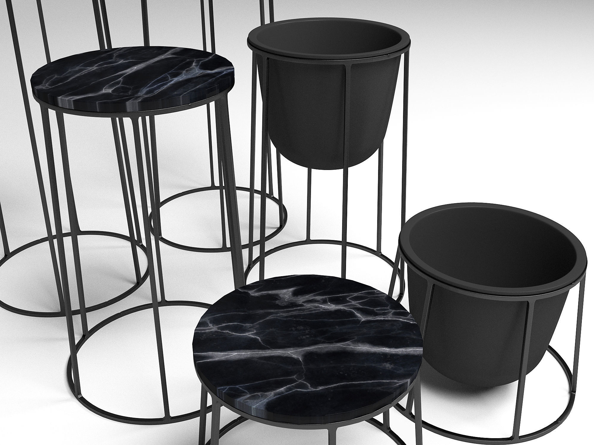 Wire Plant Pot and Wire Side Table 3D model_8