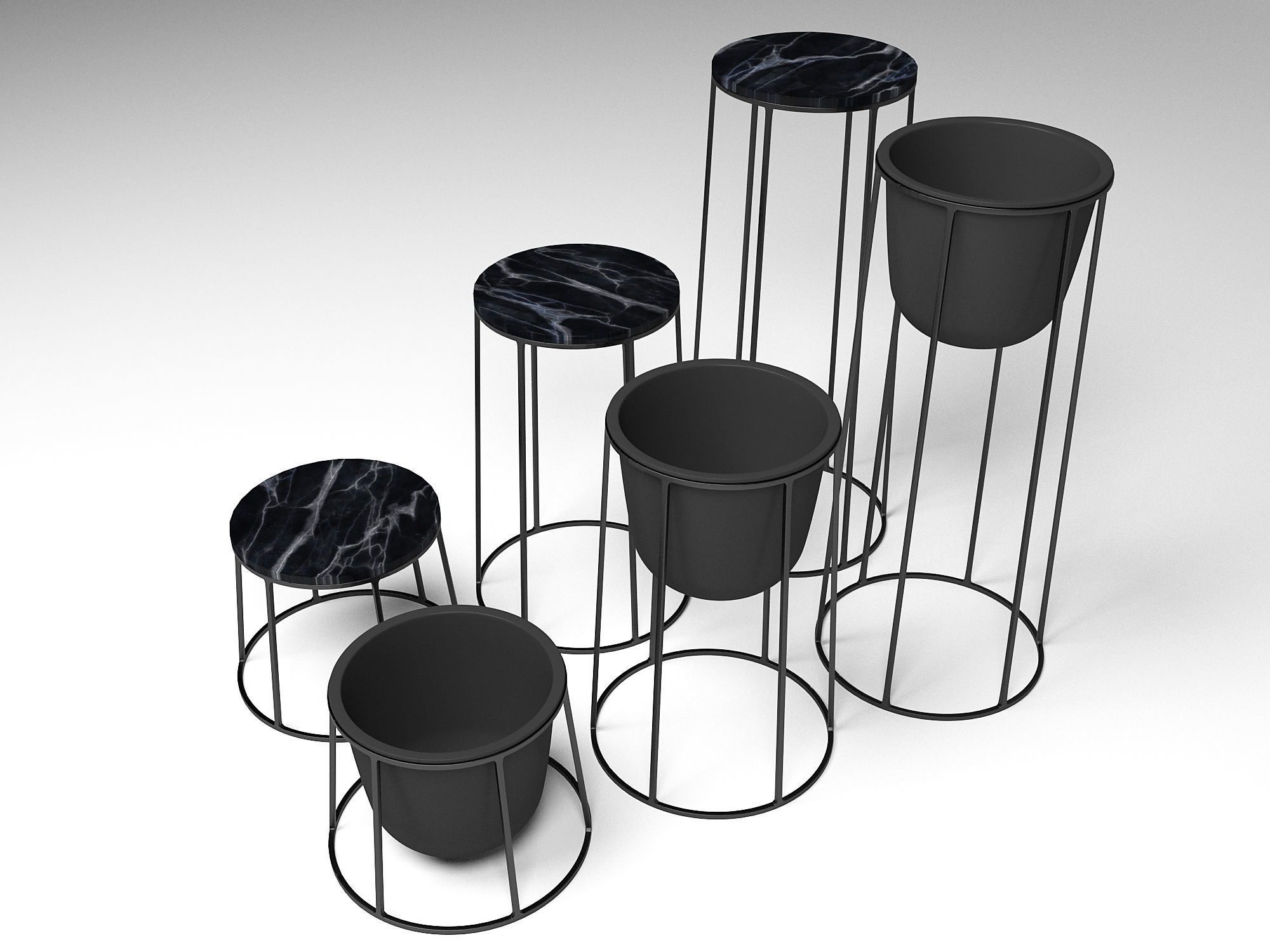 Wire Plant Pot and Wire Side Table 3D model_4