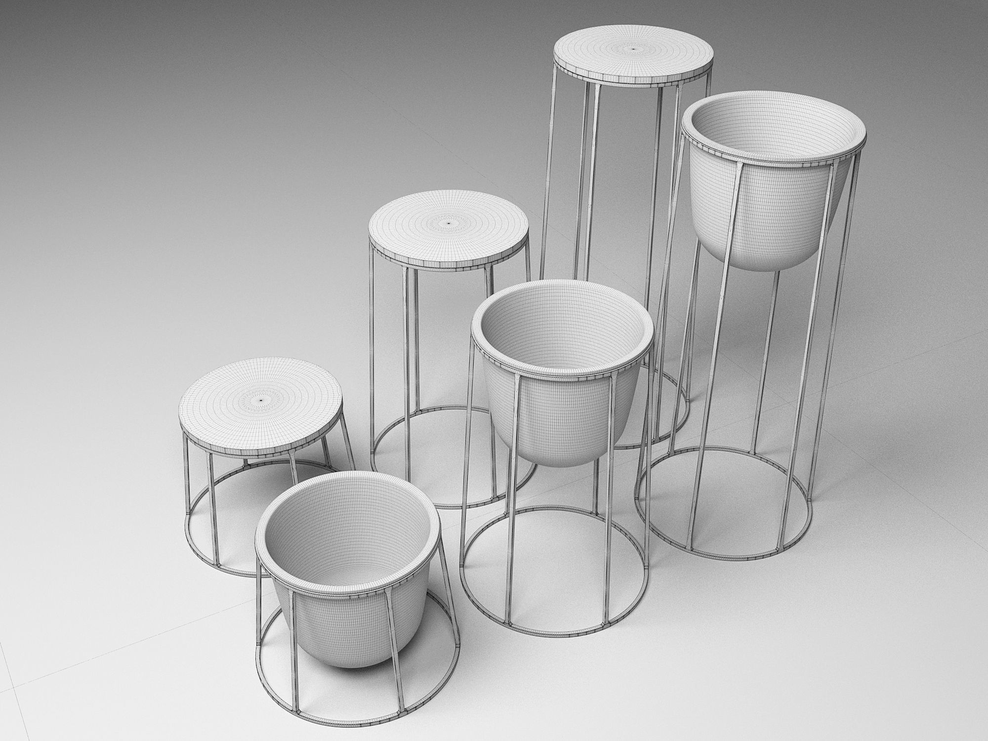 Wire Plant Pot and Wire Side Table 3D model_5