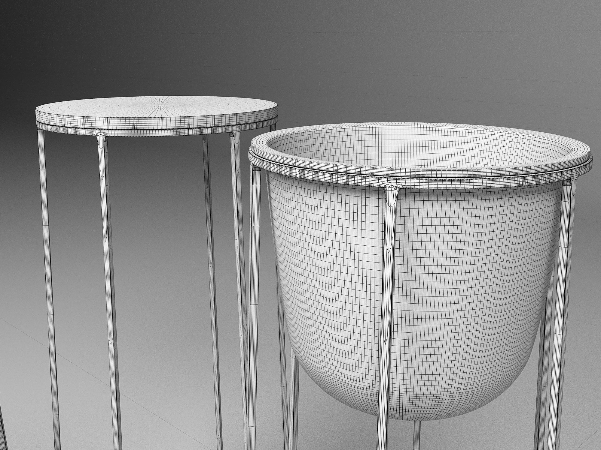 Wire Plant Pot and Wire Side Table 3D model_7