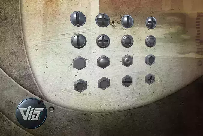 Low Poly Screwhead - PBR set of buttons