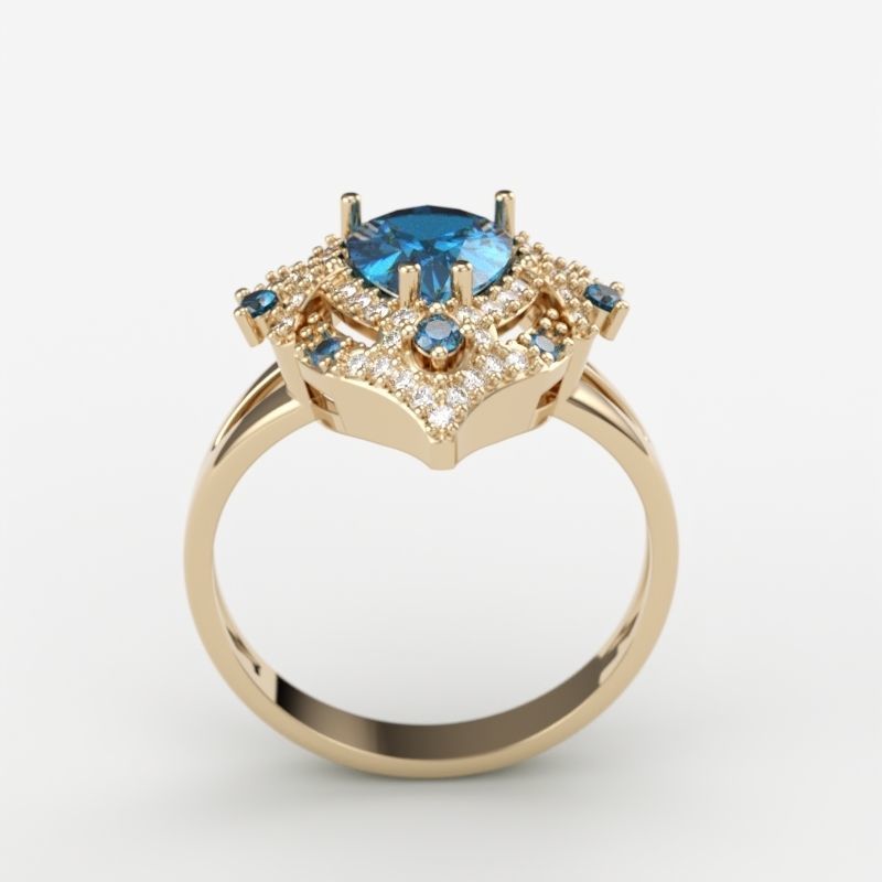 Women ring with gems 3dm stl vintage 3D print model_7