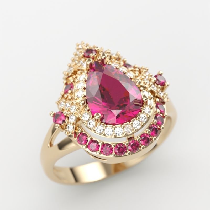 Women ring with gems 3dm stl vintage 3D print model_9