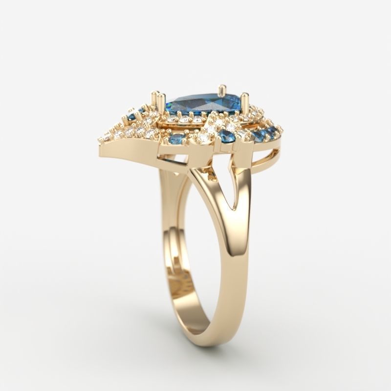 Women ring with gems 3dm stl vintage 3D print model_8