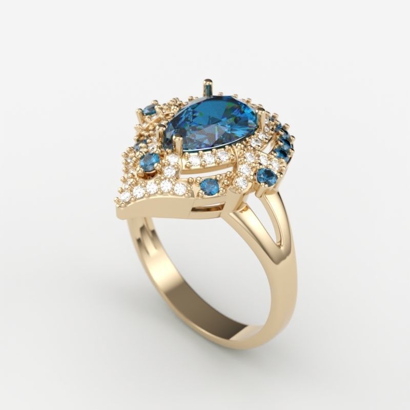 Women ring with gems 3dm stl vintage 3D print model_6