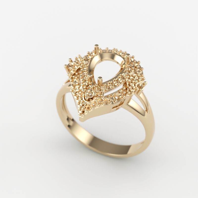 Women ring with gems 3dm stl vintage 3D print model_12