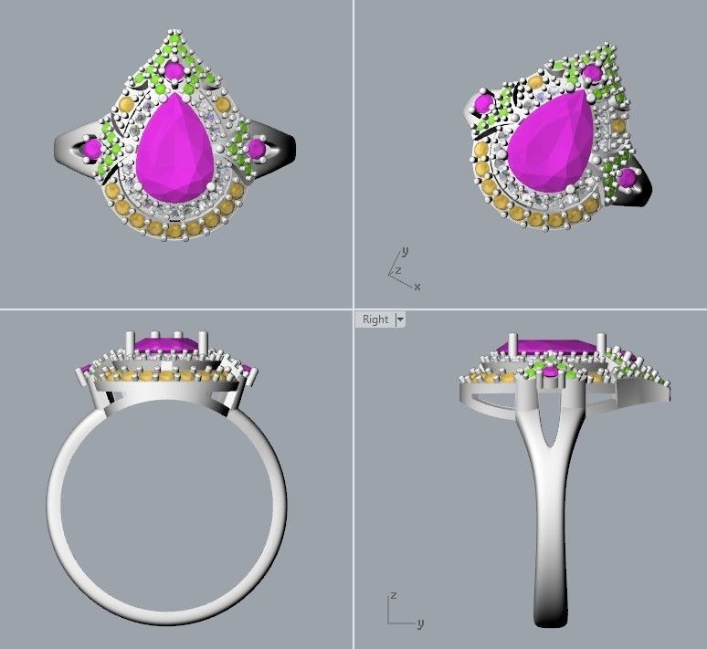 Women ring with gems 3dm stl vintage 3D print model_18