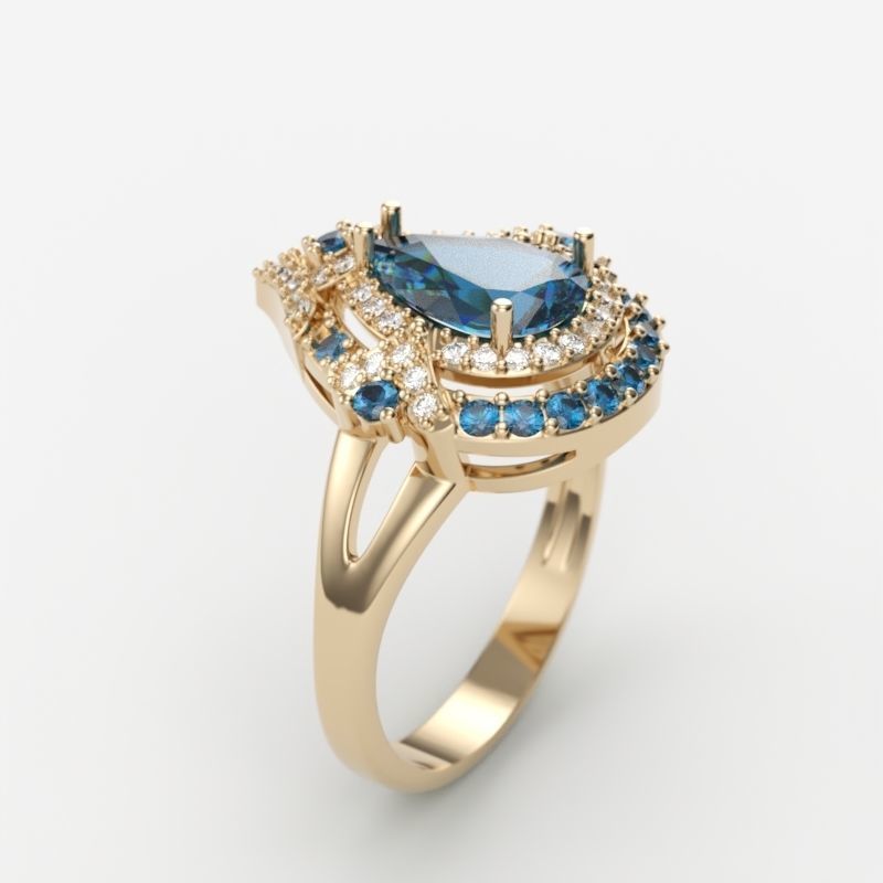 Women ring with gems 3dm stl vintage 3D print model_4