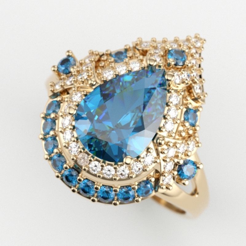 Women ring with gems 3dm stl vintage 3D print model_1