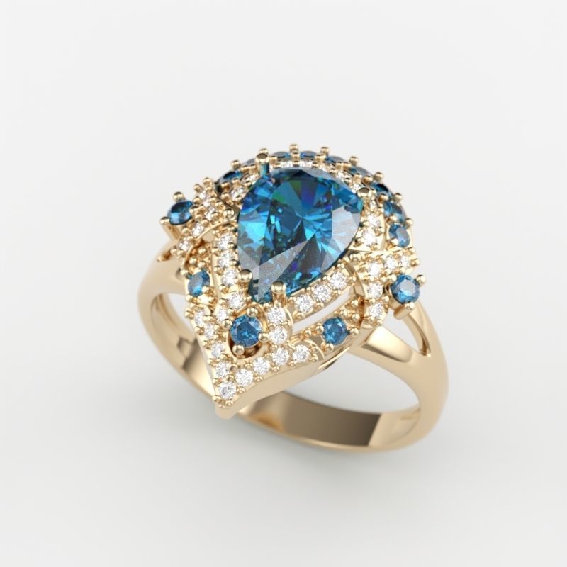Women ring with gems 3dm stl vintage 3D print model_2