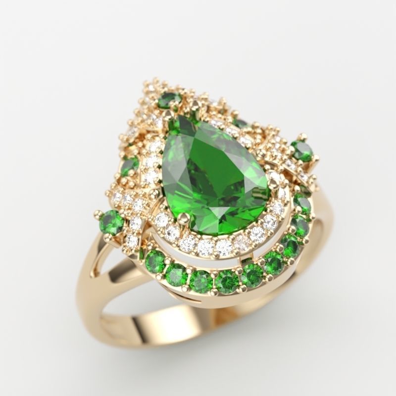 Women ring with gems 3dm stl vintage 3D print model_10