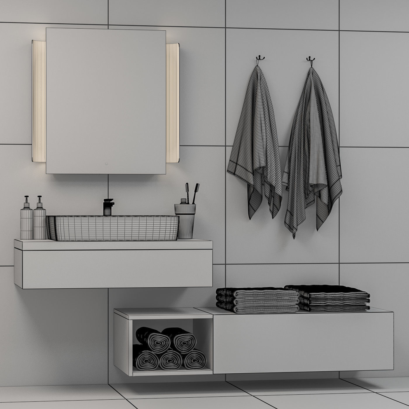 Bathroom set 1 modern vanity with mirror and towel rack 3D model_5