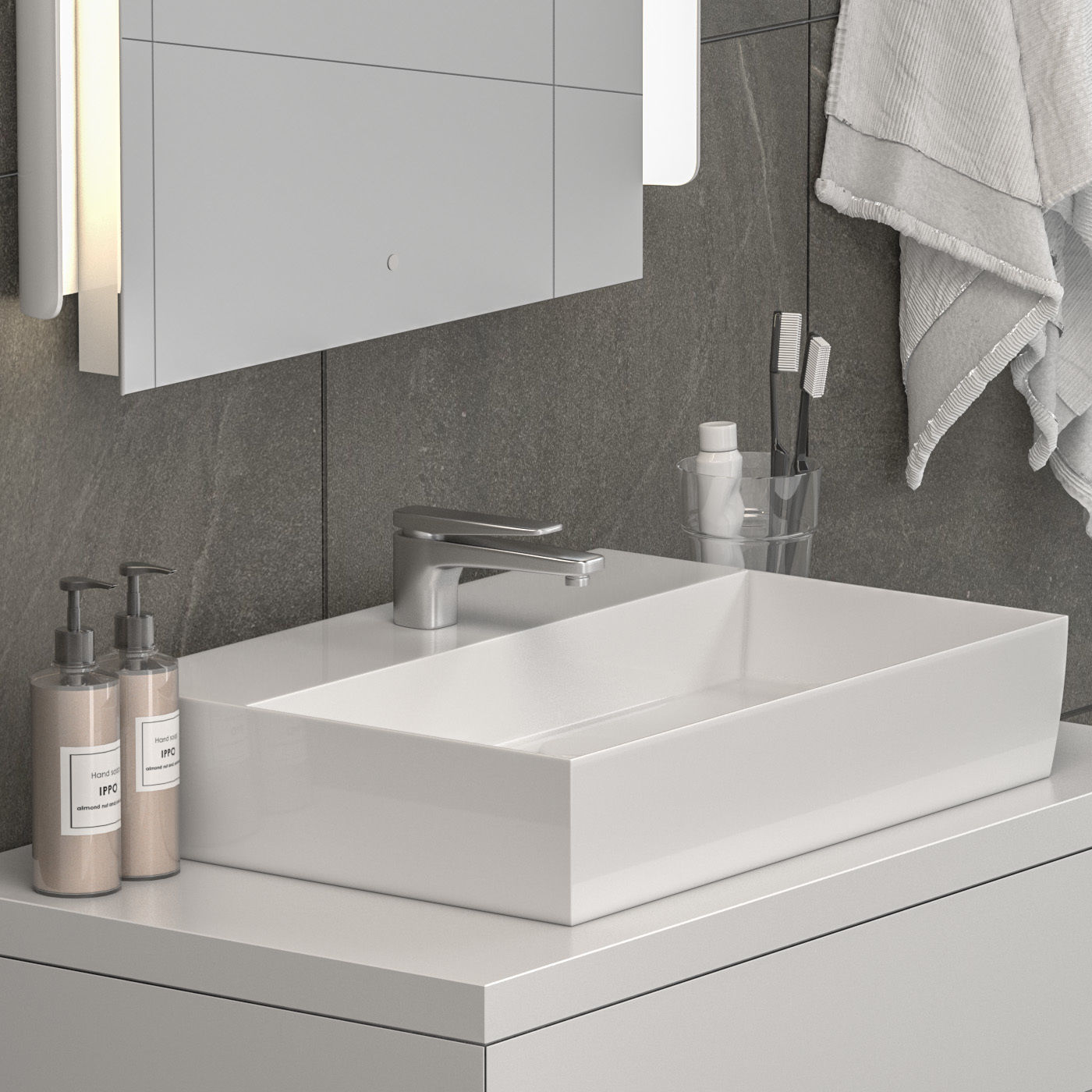 Bathroom set 1 modern vanity with mirror and towel rack 3D model_1