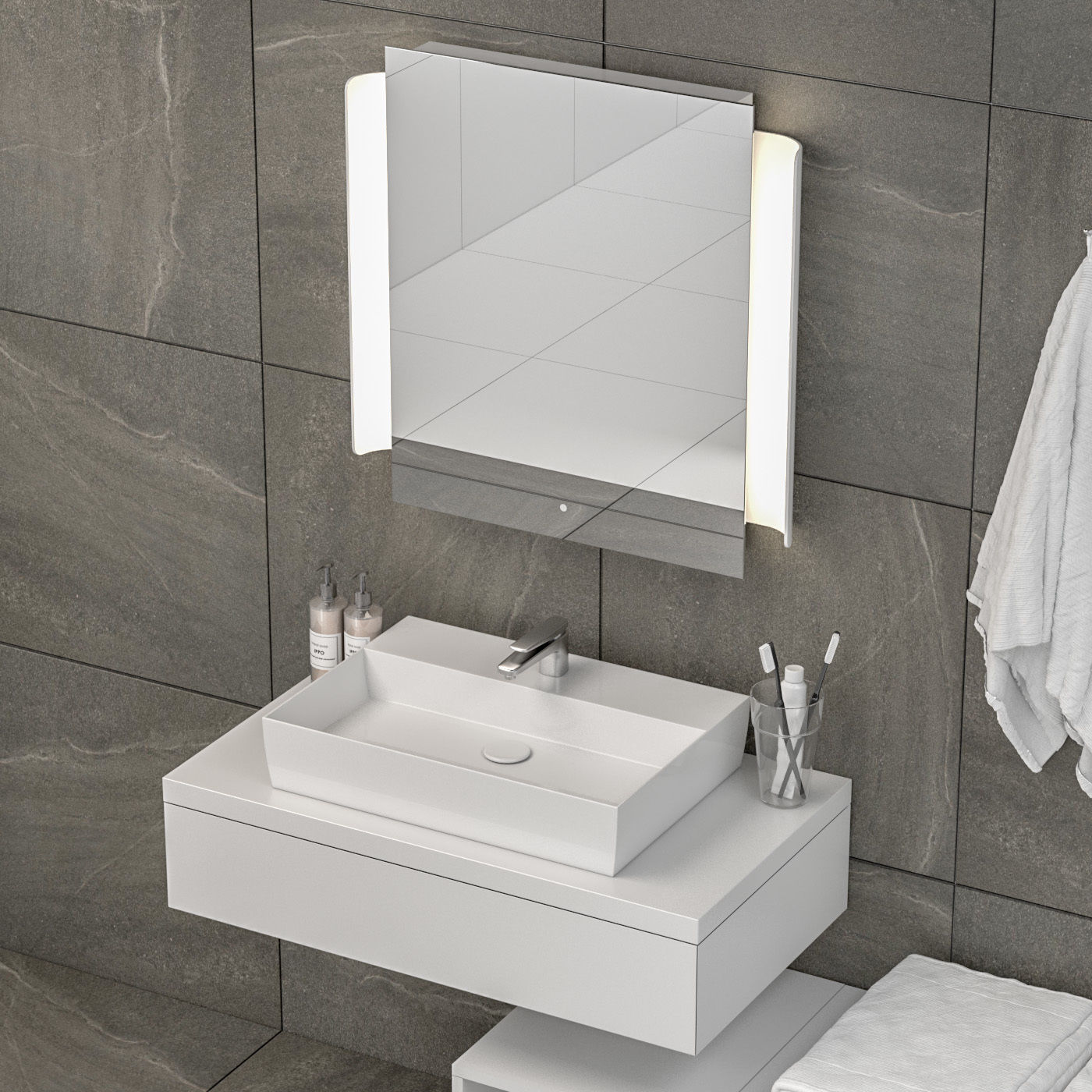 Bathroom set 1 modern vanity with mirror and towel rack 3D model_3