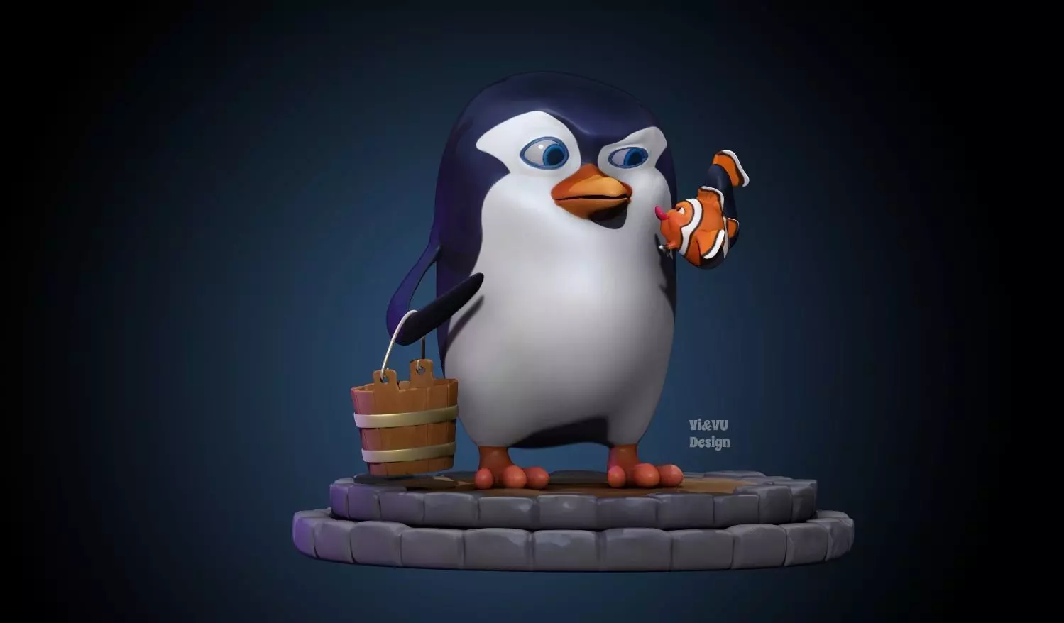 3D Cartoon Penguin and Clownfish model 3D model_0