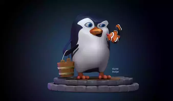 3D Cartoon Penguin and Clownfish model