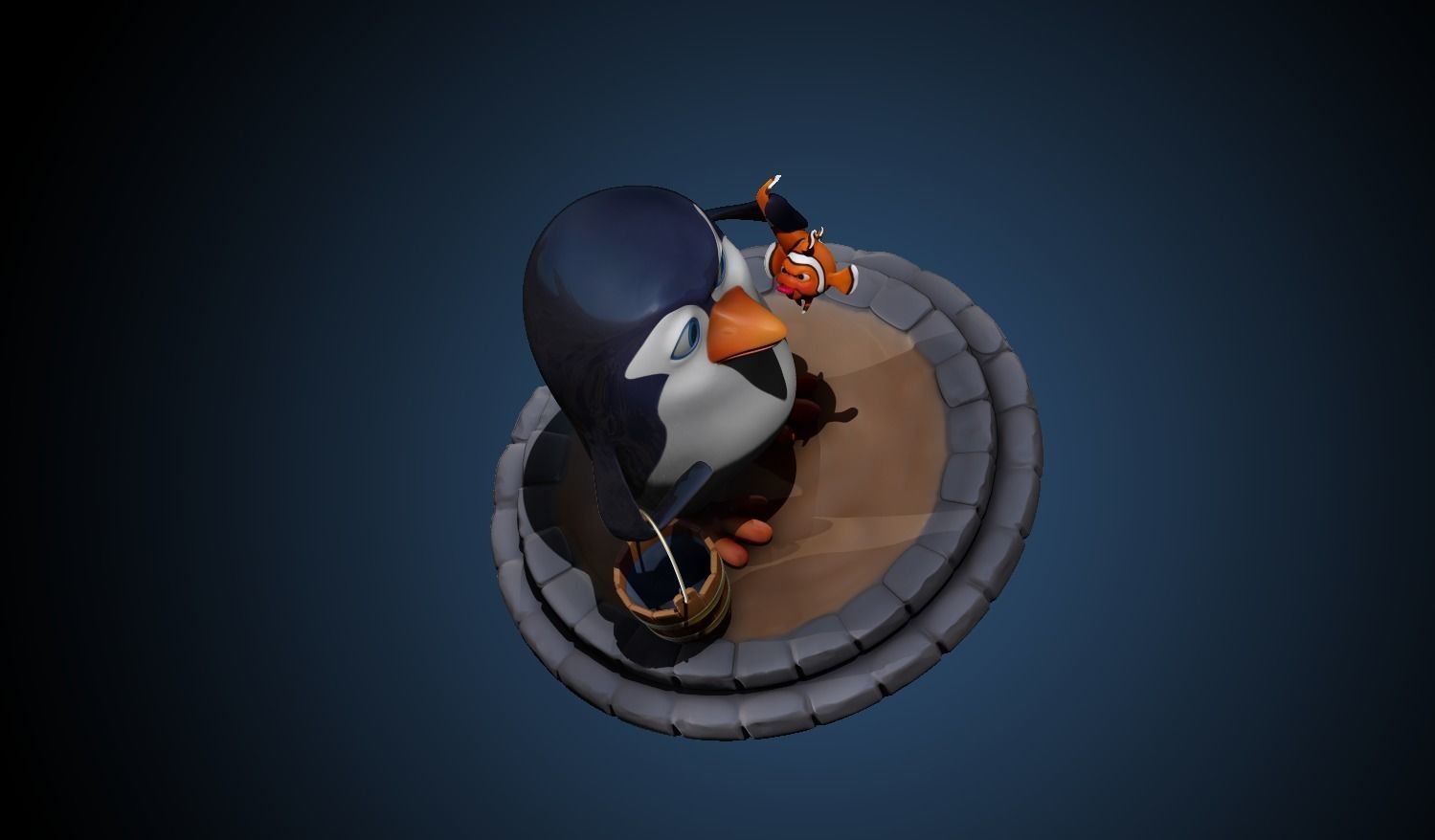 3D Cartoon Penguin and Clownfish model 3D model_4
