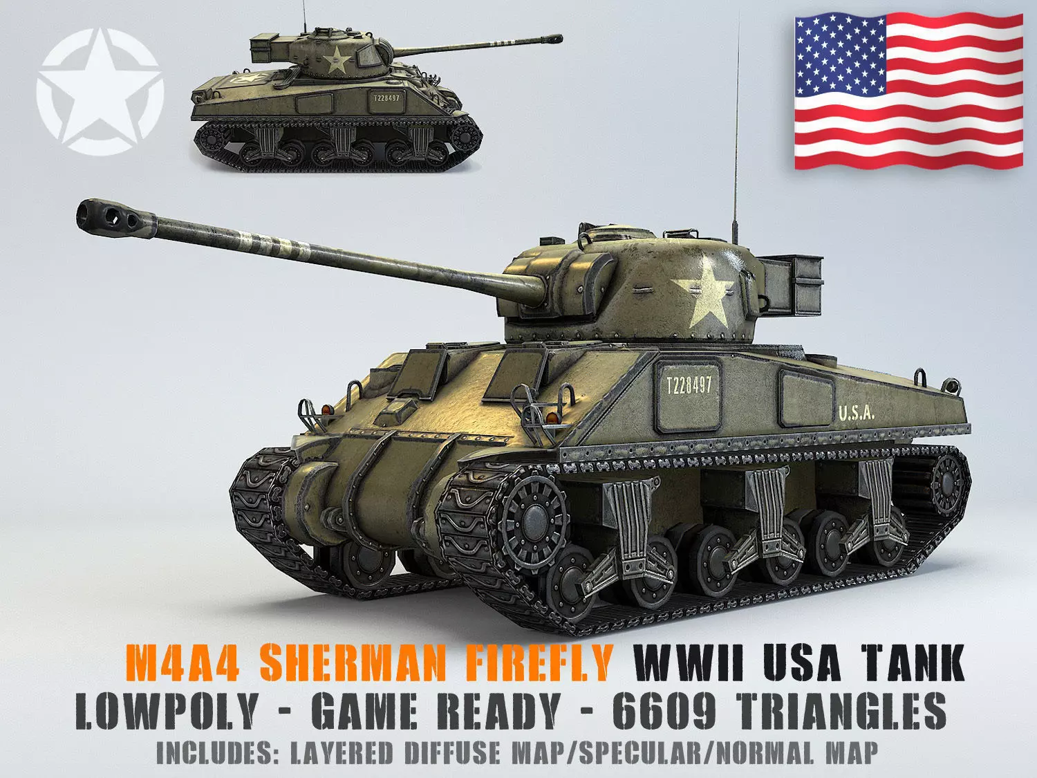 Low Poly M4A4 Sherman Firefly medium tank Low-poly 3D model_0