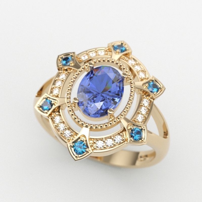 Women ring with gems 3dm stl vintage 3D print model_3