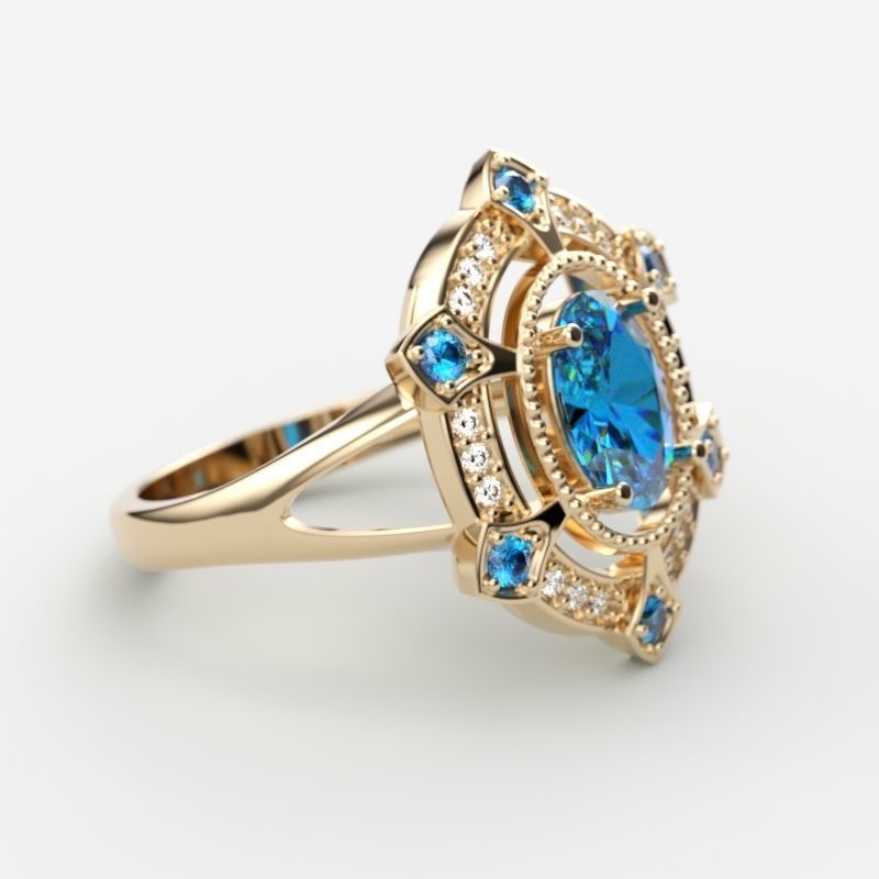 Women ring with gems 3dm stl vintage 3D print model_2