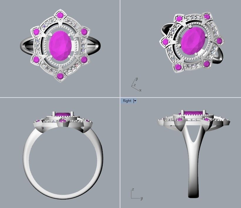 Women ring with gems 3dm stl vintage 3D print model_22