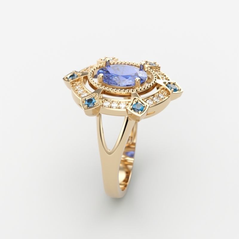 Women ring with gems 3dm stl vintage 3D print model_11