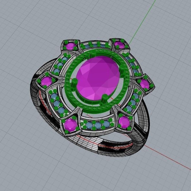 Women ring with gems 3dm stl vintage 3D print model_25