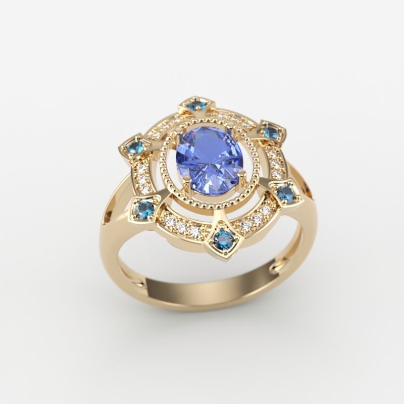 Women ring with gems 3dm stl vintage 3D print model_9